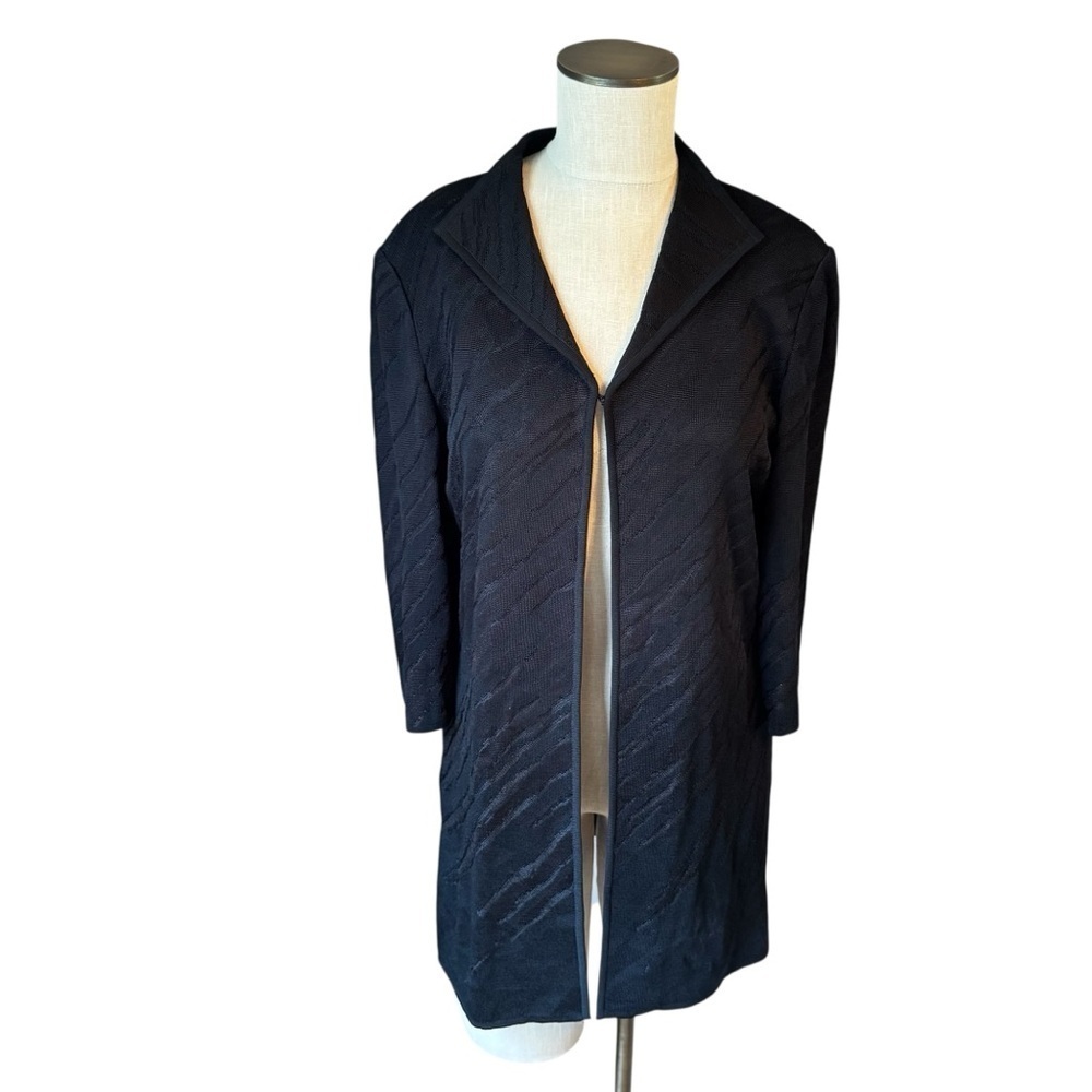 Ming Wang Open Front Lightweight Black Textured Mid Length Cardigan Size M